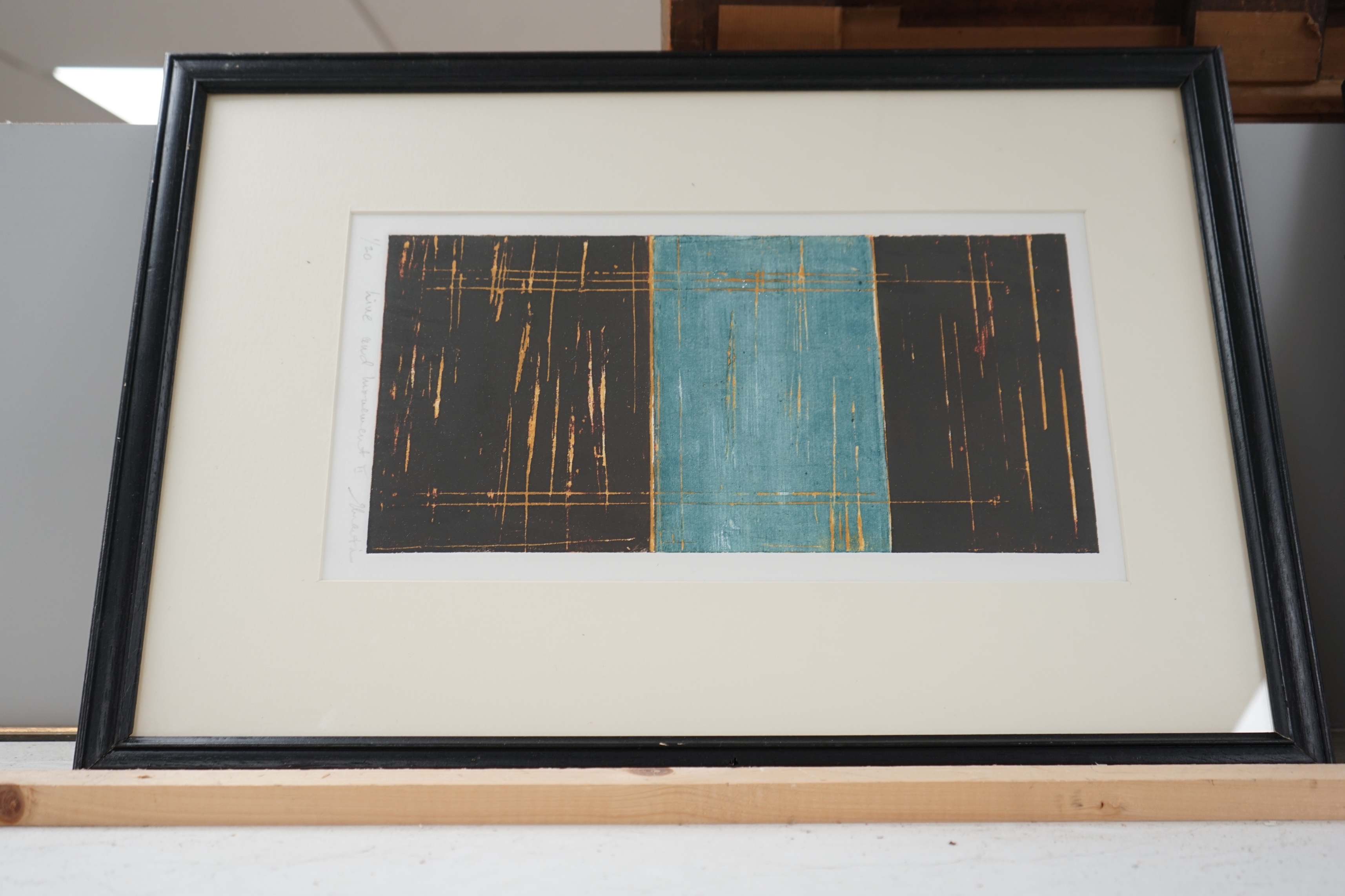 Two Contemporary prints comprising Eileen Martin, collagraph, ‘Line and Movement II’, limited edition 1 of 20, signed in pencil and Flora McLachlan, monochrome etching, ‘Shelter from grey weather’, limited edition 32 of